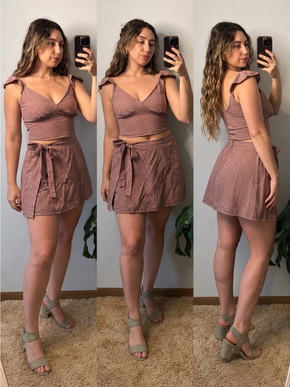 Dusky Rose Two-Piece Crop Top & Wrap Skirt Set